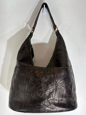 American Leather Co. Black Tooled Leather Hobo Shoulder Bag NWOT